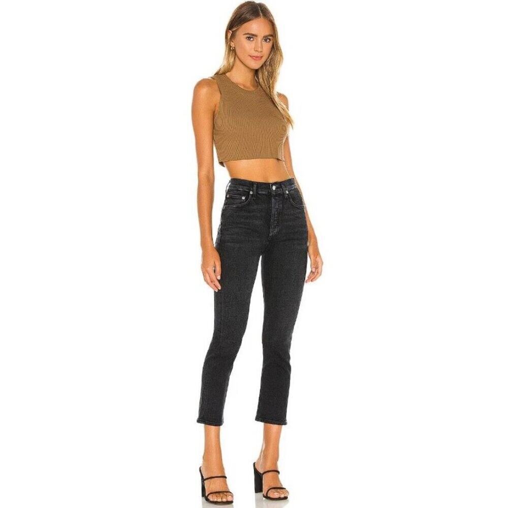 AGolde Riley High Rise Straight Crop Black Pepper sz 24 Cropped Denim Button Fly